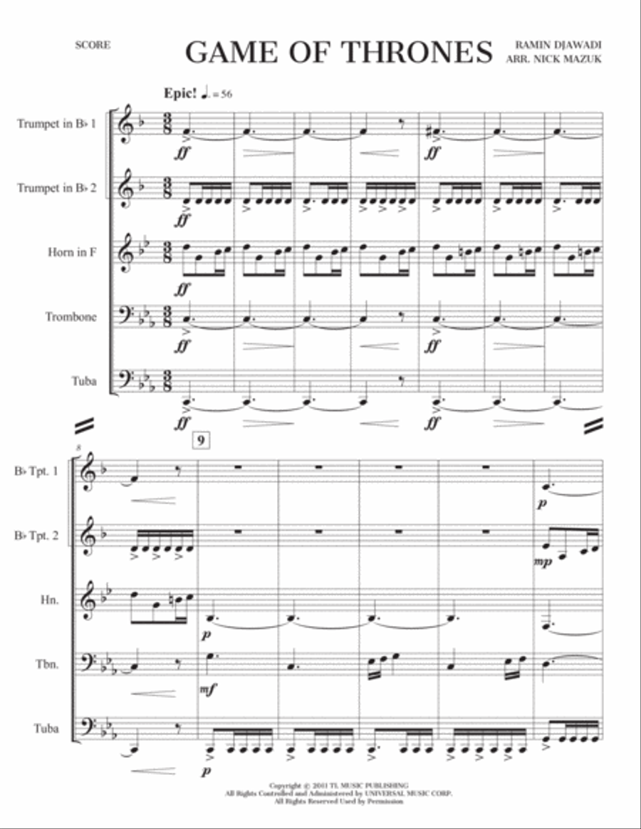 Game Of Thrones Brass Ensemble scores gallery preview page 1