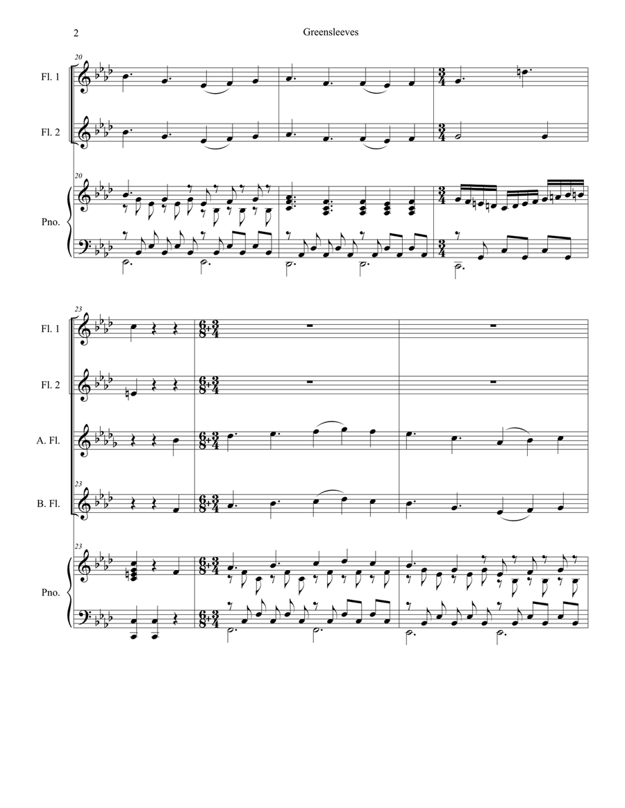 Greensleeves (for Flute Choir and Piano) Greensleeves (for Flute Choir and Piano) Flute Choir scores gallery preview page 2