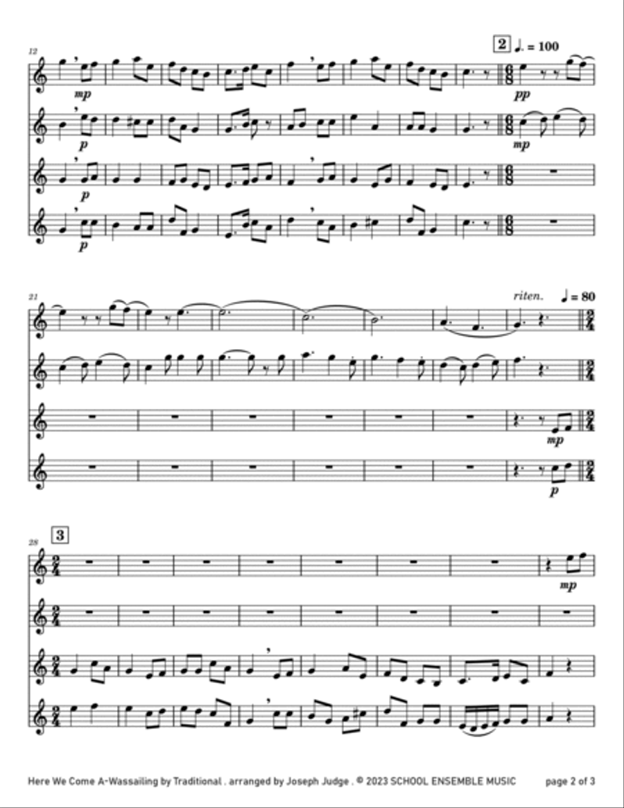 Here We Come A-Wassailing for Clarinet Quartet in Schools Clarinet Quartet scores gallery preview page 2