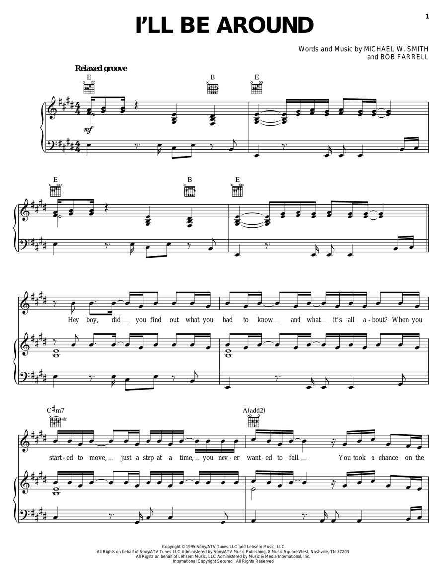 I'll Be Around Piano, Vocal, Guitar scores gallery preview page 1
