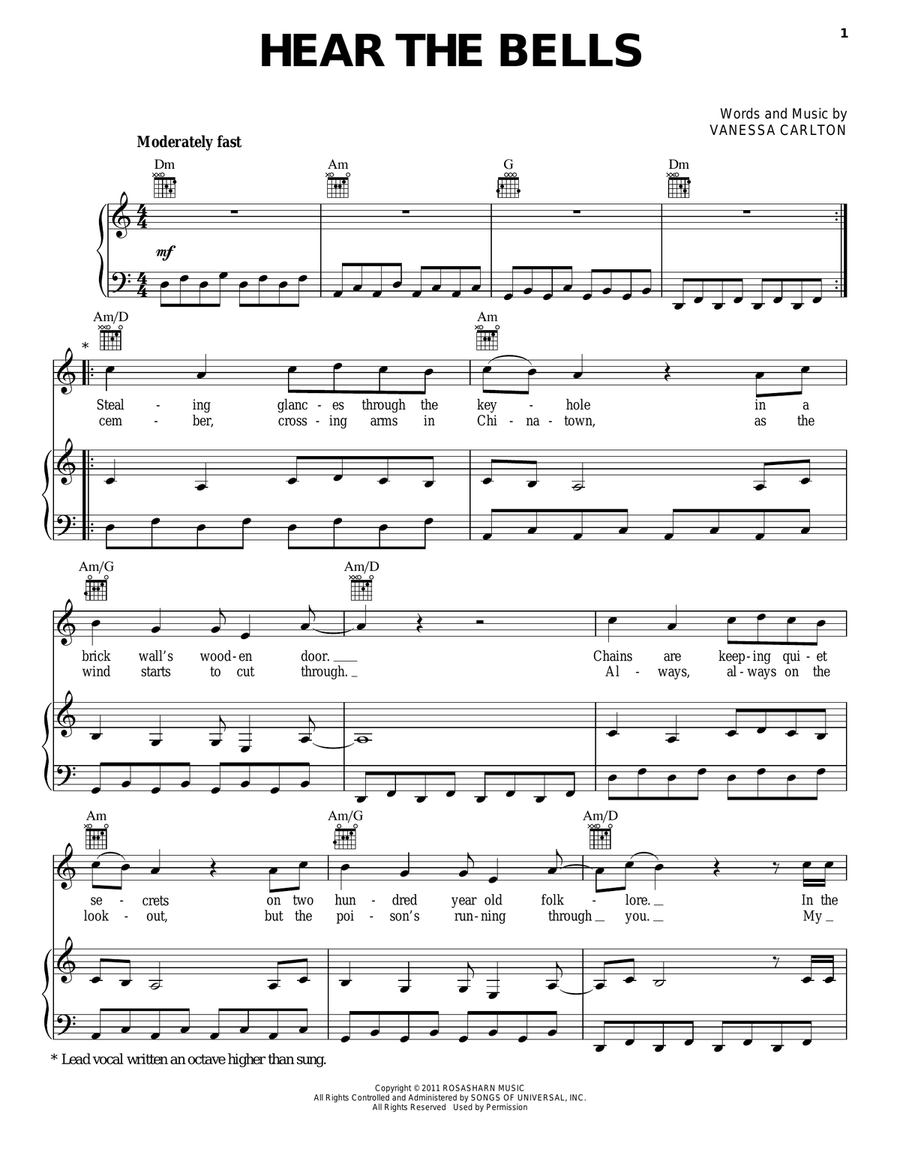 Hear The Bells Hear The Bells Piano, Vocal, Guitar scores gallery preview page 1