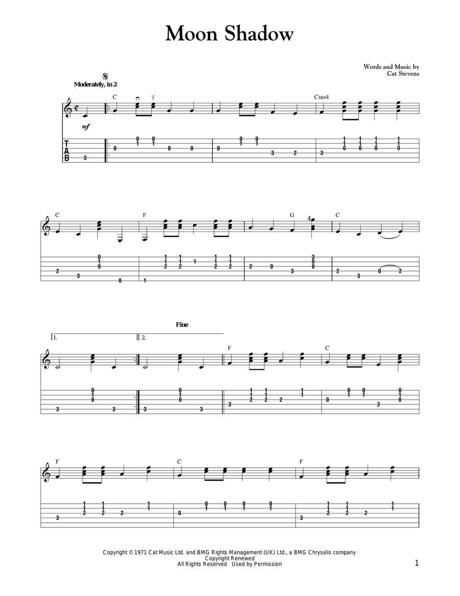Moon Shadow Acoustic Guitar scores gallery preview page 1