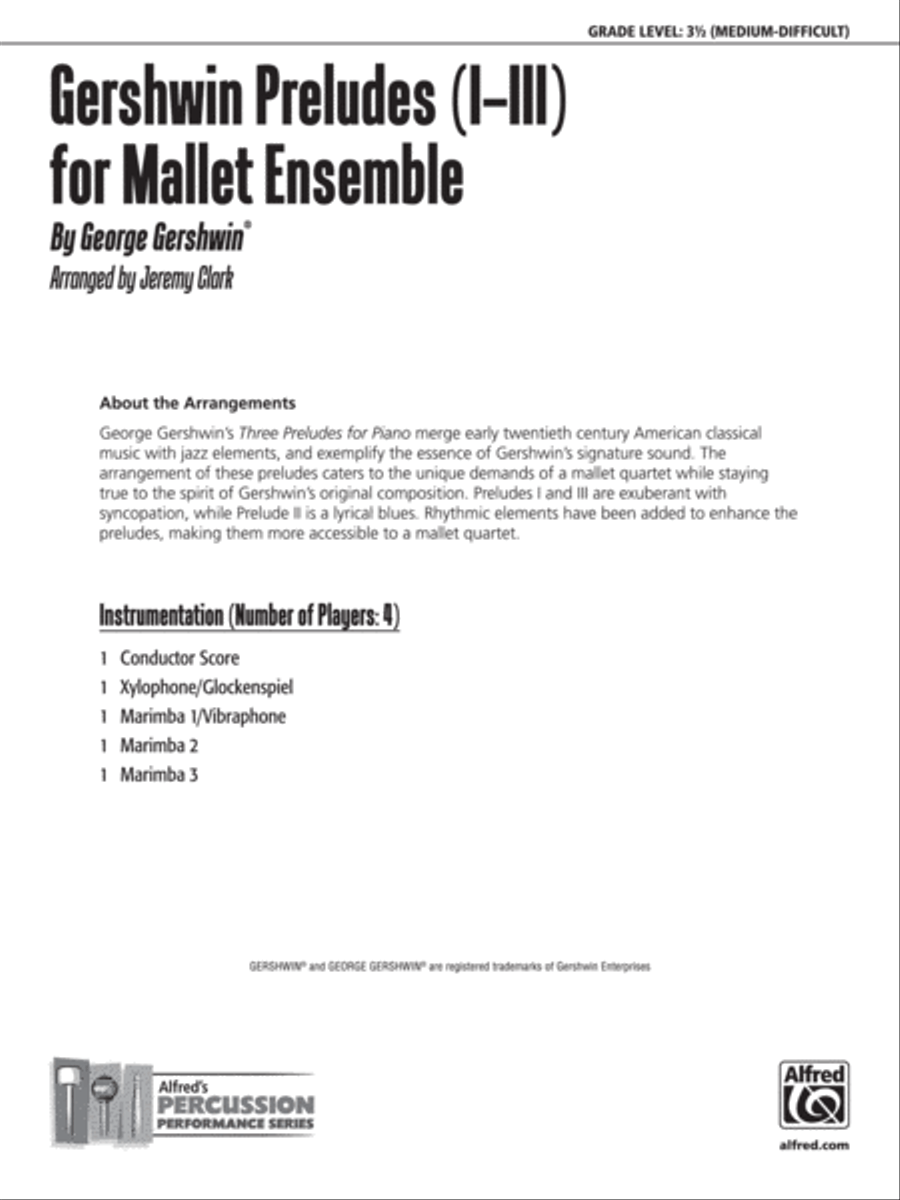 Gershwin Preludes (I--III) for Mallet Ensemble Percussion Ensemble scores gallery preview page 2