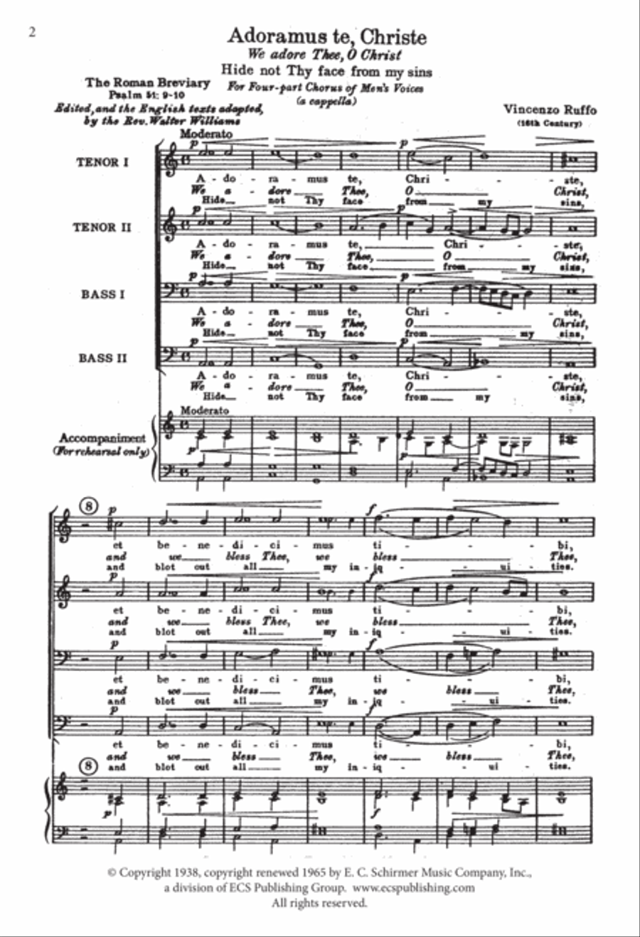 Adoramus te, Christe (We adore thee, O Christ) (Hide not Thy face) TTBB scores gallery preview page 2