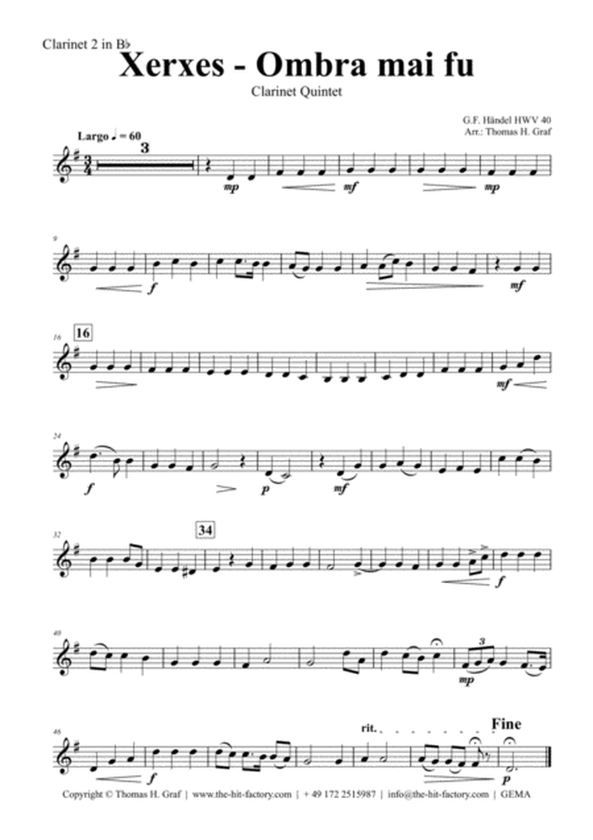 Xerxes Largo - Ombra mai fu - Clarinet Quintet image number null