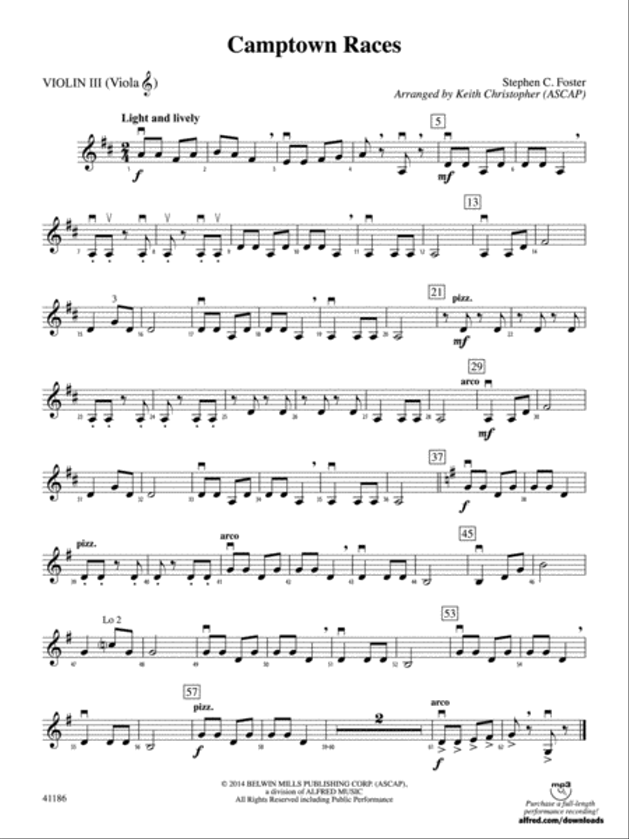 Camptown Races: 3rd Violin (Viola [TC]) String Orchestra scores gallery preview page 1