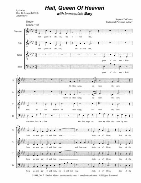 Hail, Queen Of Heaven (with "Immaculate Mary") (SATB) image number null