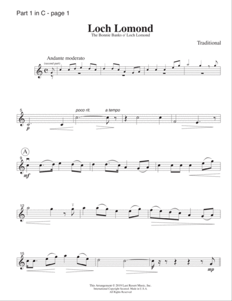 Loch Lomond for String Trio (or Wind Trio or Mixed Trio) Music for Three image number null