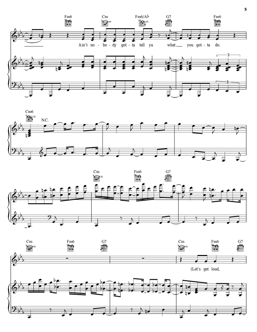 Let's Get Loud Piano, Vocal, Guitar scores gallery preview page 5
