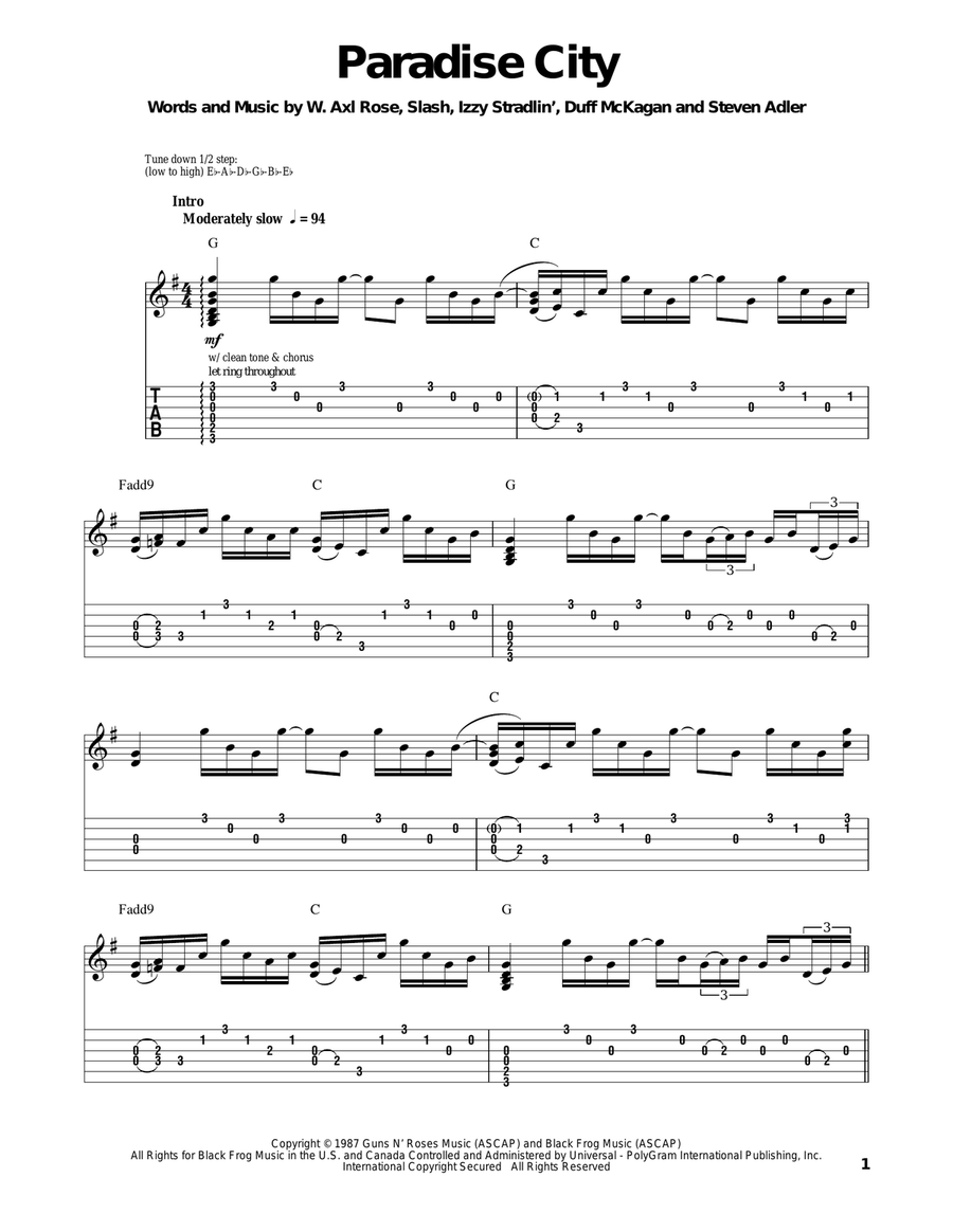 Paradise City Acoustic Guitar scores gallery preview page 1