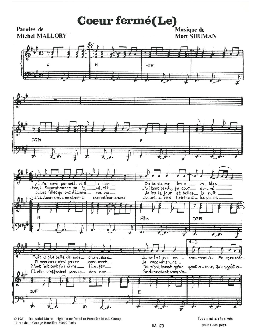 Le Coeur Ferme Piano, Vocal scores gallery preview page 1