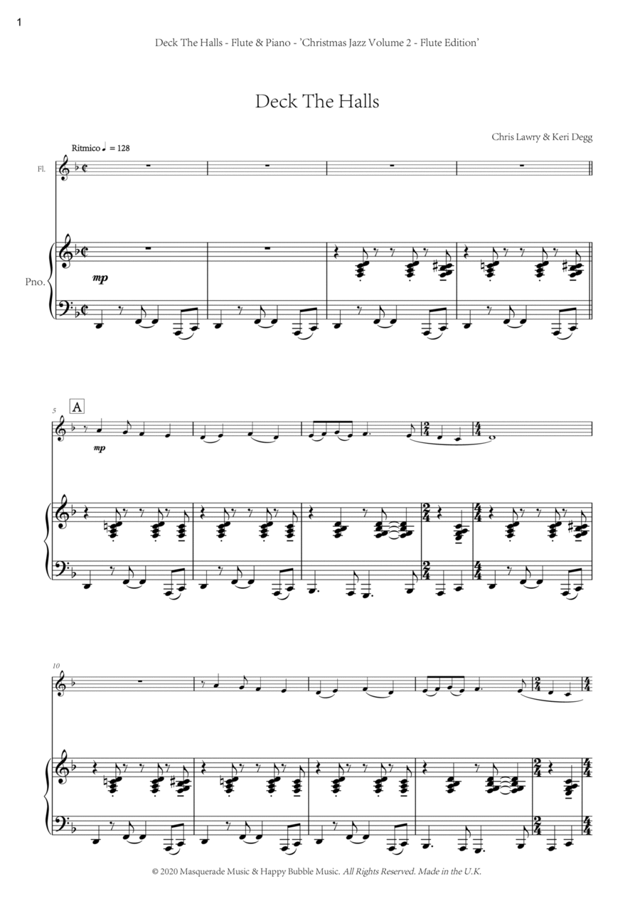 Deck The Halls - Flute and Piano by Chris Lawry and Keri Degg. Includes FREE demo and backing tracks Flute Solo scores gallery preview page 1