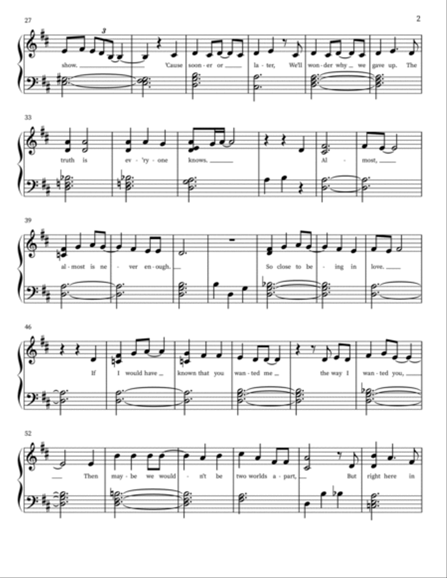 Almost Is Never Enough Easy Piano scores gallery preview page 2