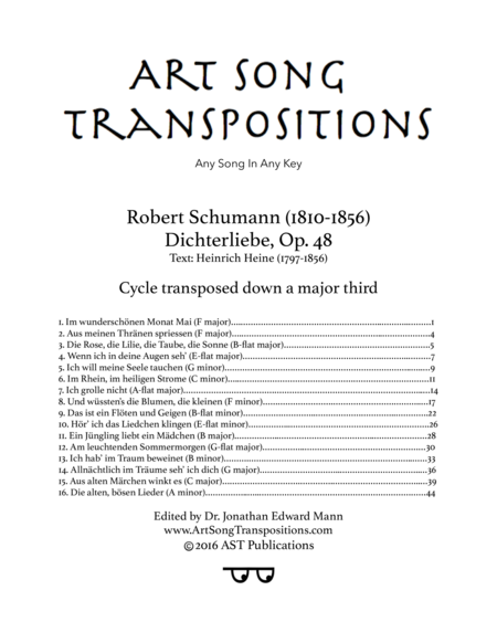 Dichterliebe, Op. 48 (Cycle transposed down a major third)