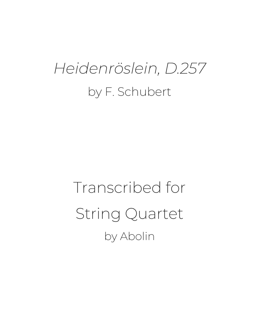 Schubert: Heidenröslein, D.257 - String Quartet String Quartet scores gallery preview page 1