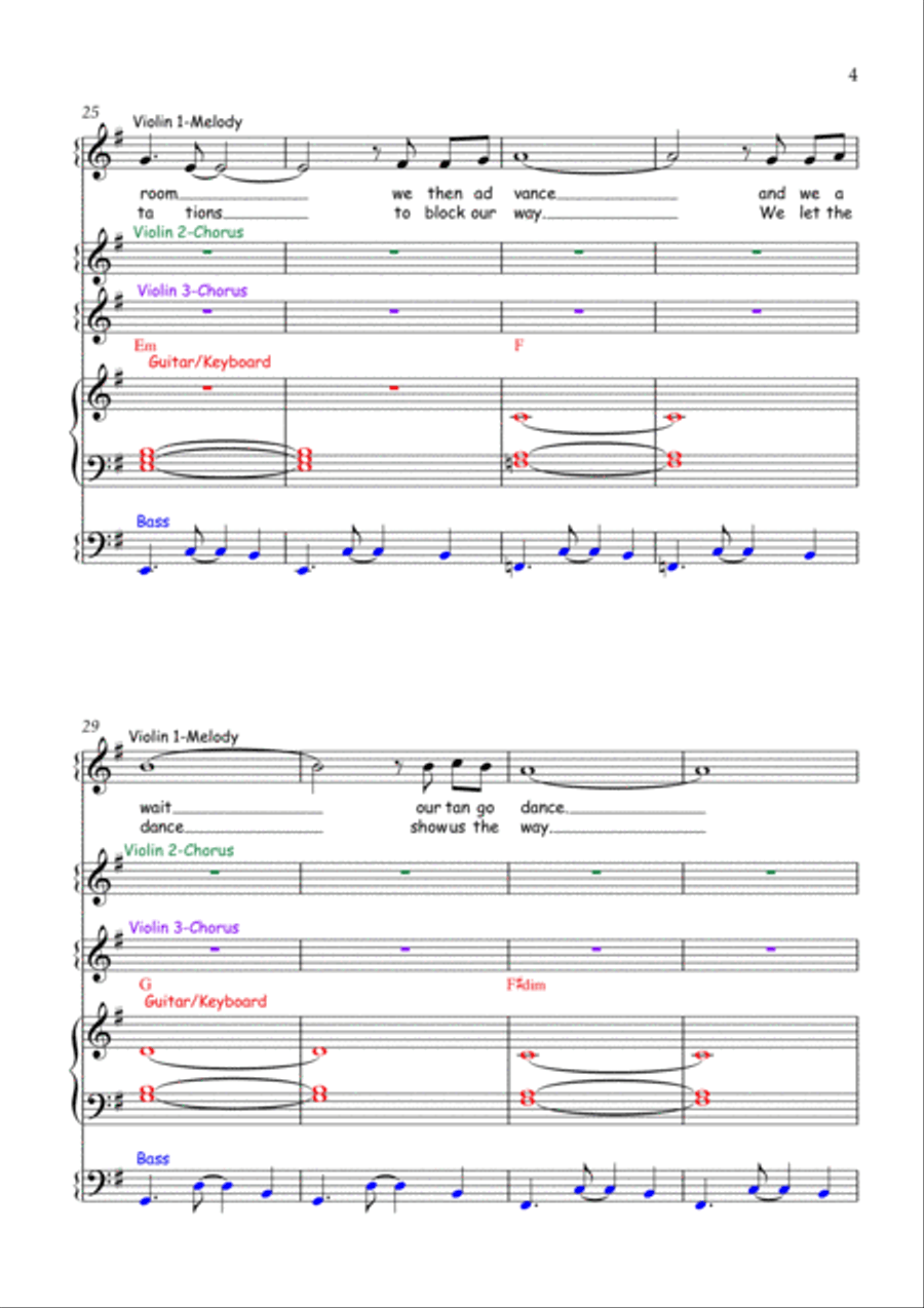 Cabeceo - Music score for tango ensemble (violin, guitar/keyboards, bass) Full Orchestra scores gallery preview page 5