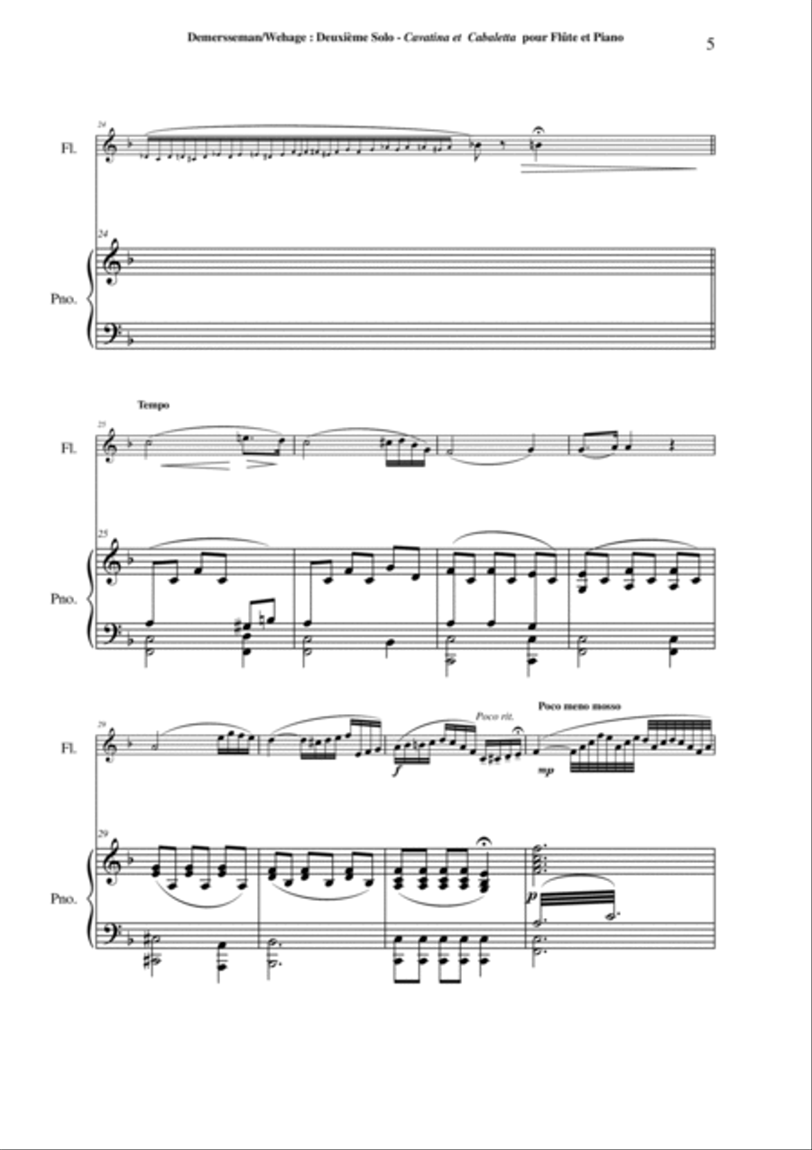 Jules Demersseman : Deuxième Solo : Cavatina et Cabaletta for flute and piano Flute Solo scores gallery preview page 5