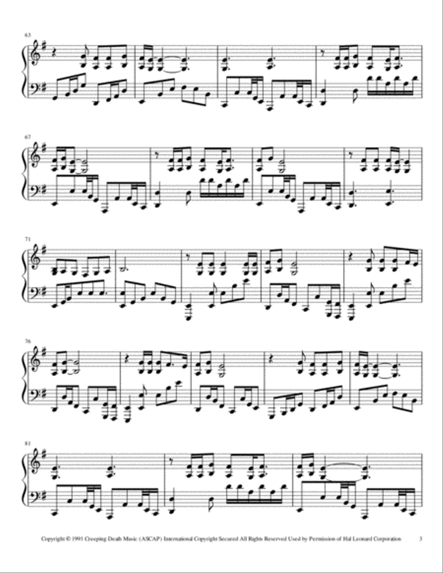 Nothing Else Matters Piano Solo scores gallery preview page 3