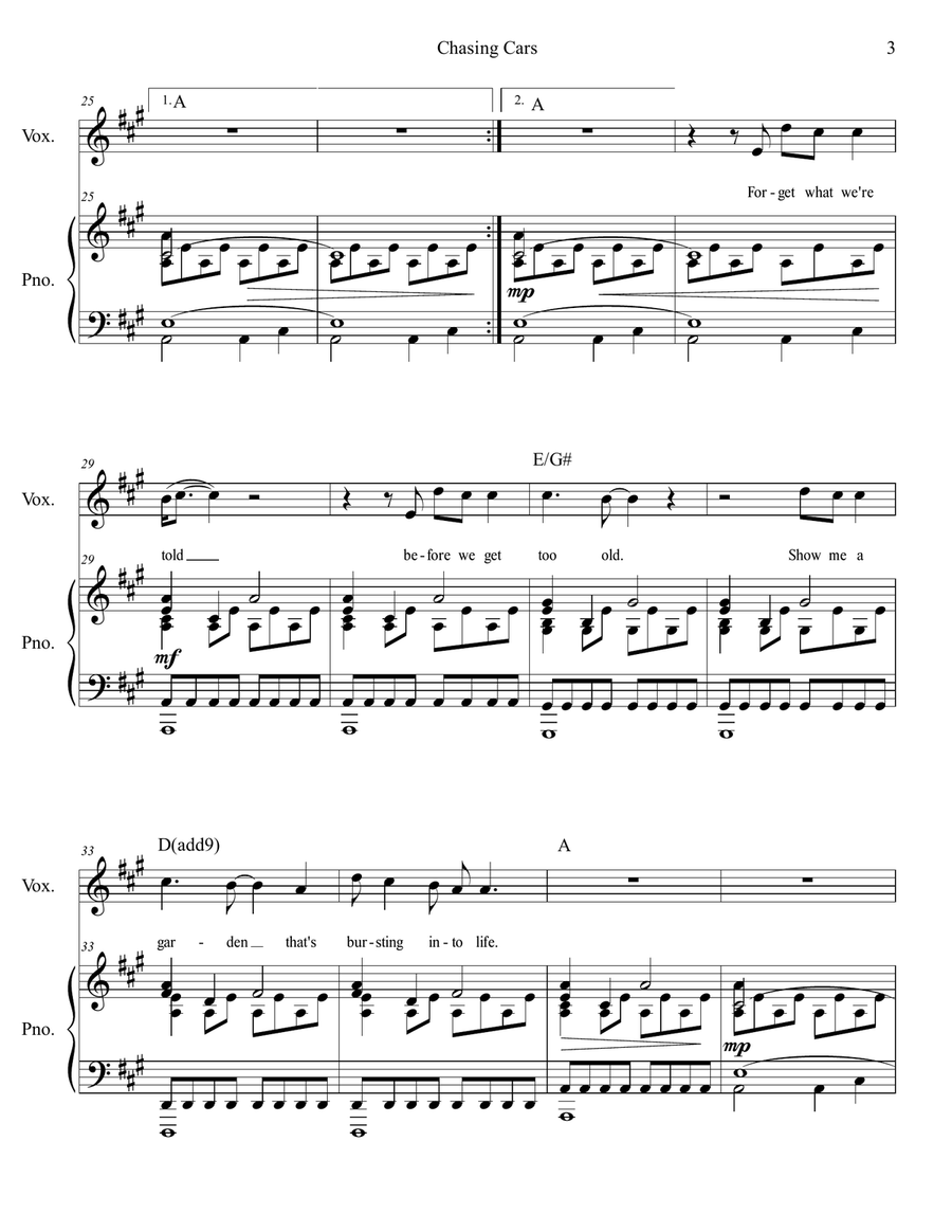 Chasing Cars Voice scores gallery preview page 4