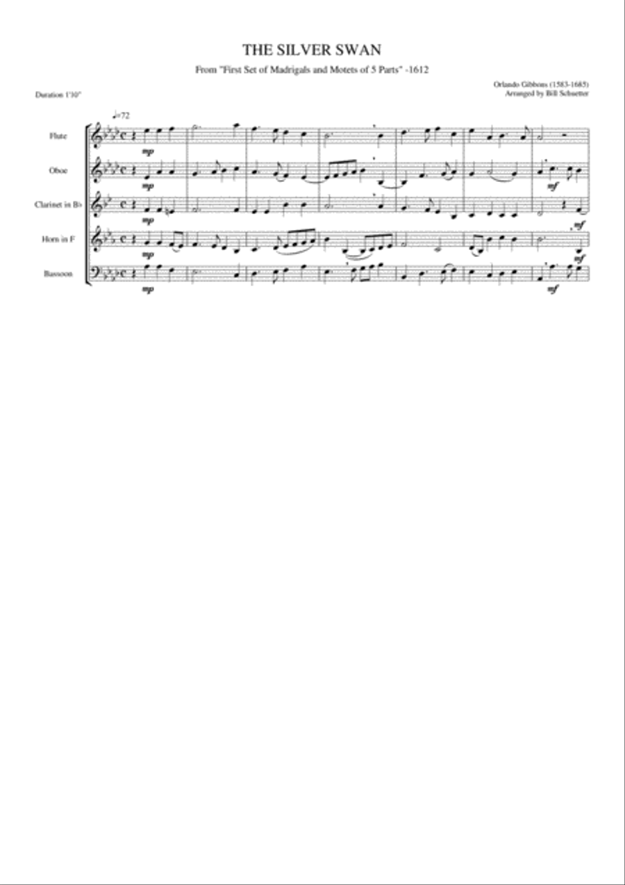 Silver Swan Silver Swan Woodwind Quintet scores gallery preview page 1