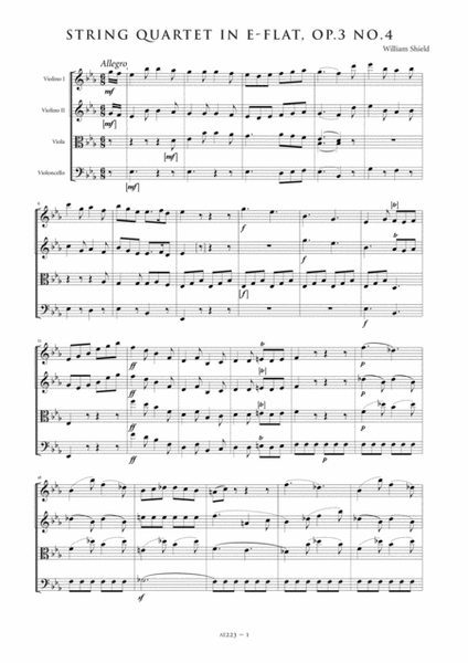 String Quartet in E flat major, Op. 3, No. 4 (score and parts)