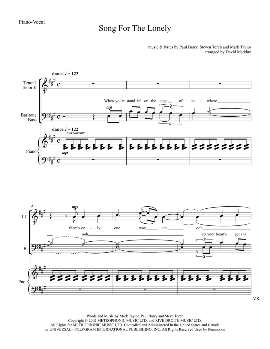 Song For The Lonely Song For The Lonely TTBB scores gallery preview page 1