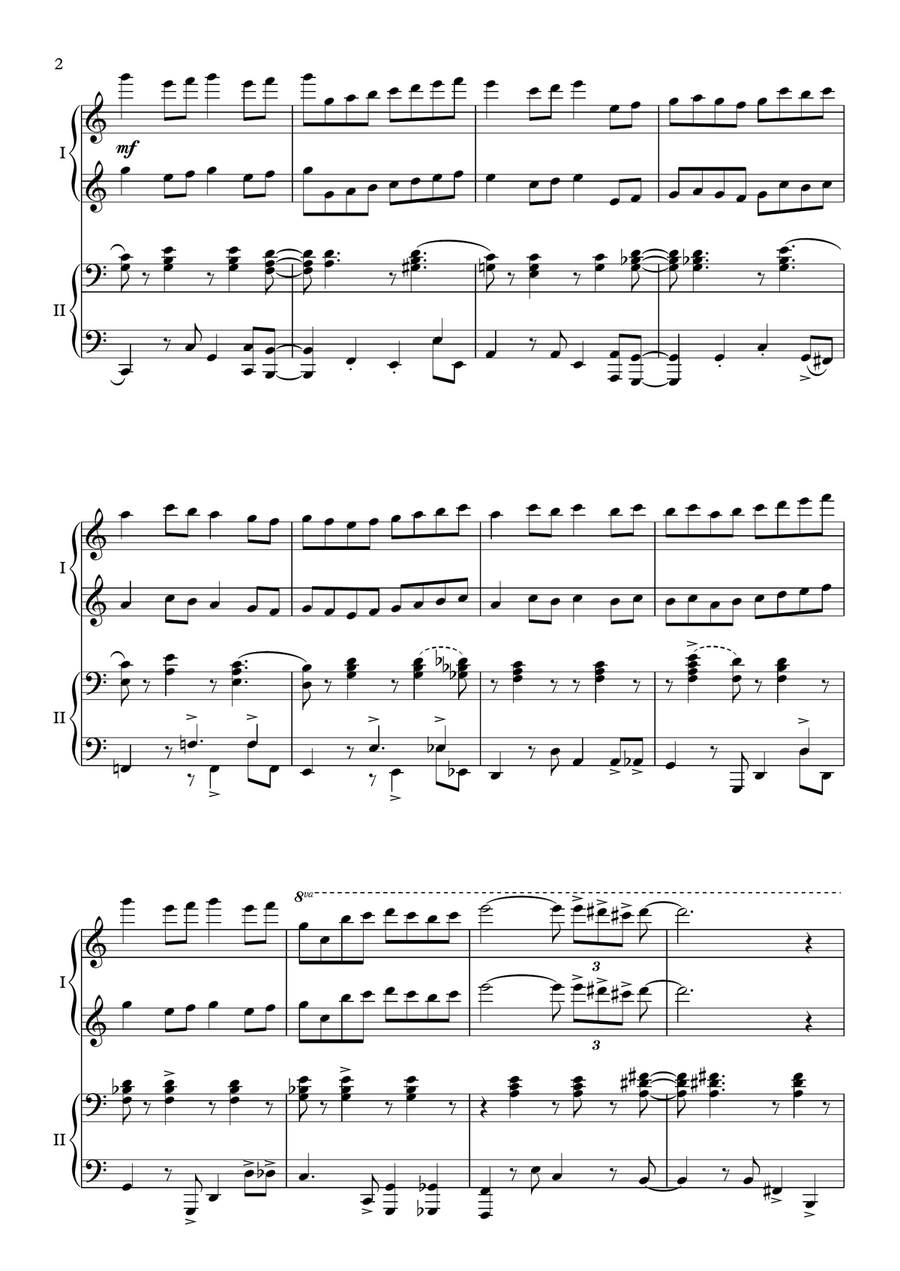 If Pachelbel playing Jazz - for piano 4 hands Piano Duet scores gallery preview page 2