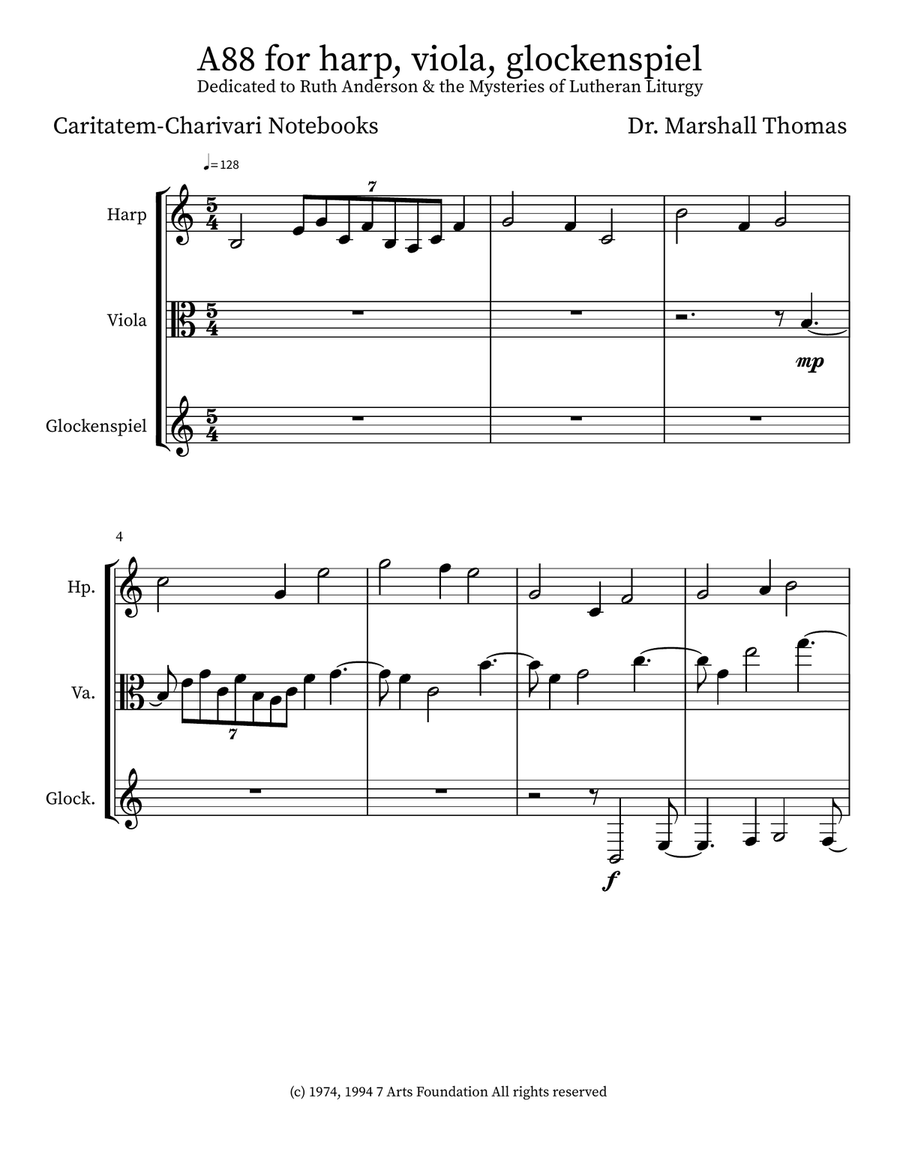 A88 for harp, viola, glockenspiel Small Ensemble scores gallery preview page 1