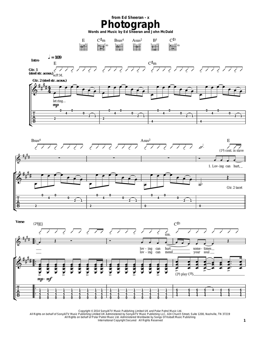 Photograph Acoustic Guitar scores gallery preview page 1