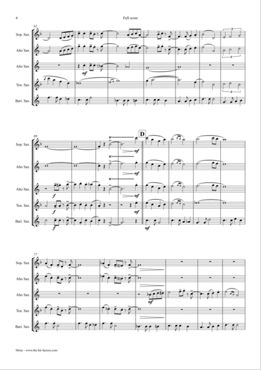 Misty Saxophone Quartet scores gallery preview page 4