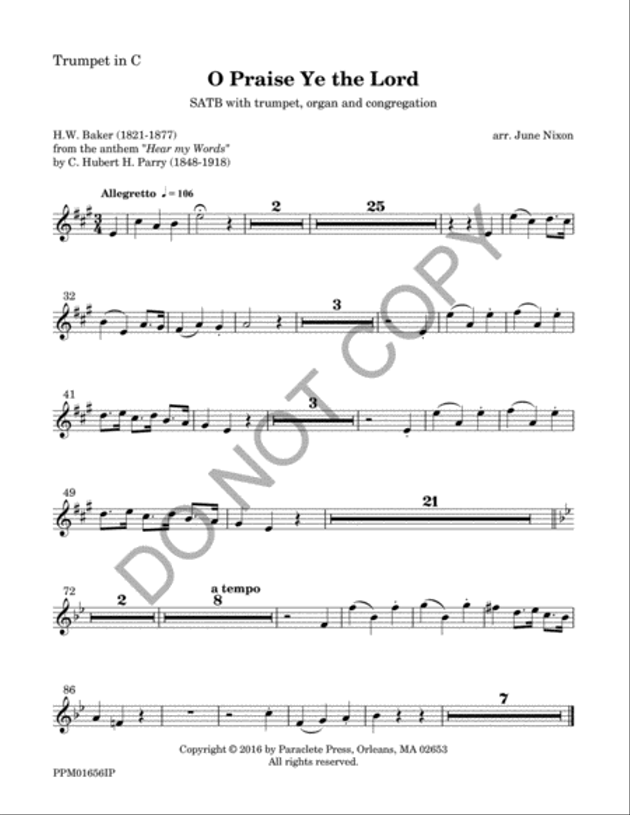 O Praise Ye the Lord O Praise Ye the Lord Trumpet scores gallery preview page 3