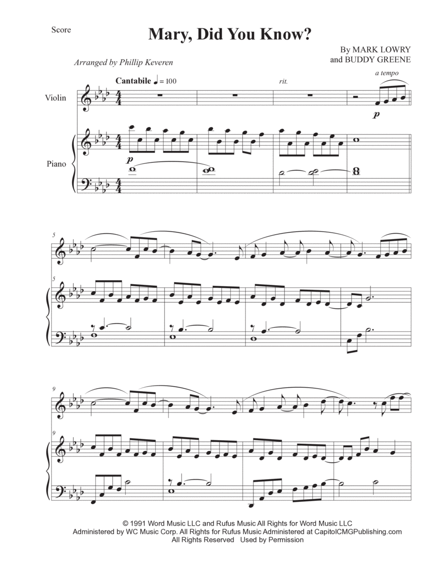Mary, Did You Know? Violin Solo scores gallery preview page 1