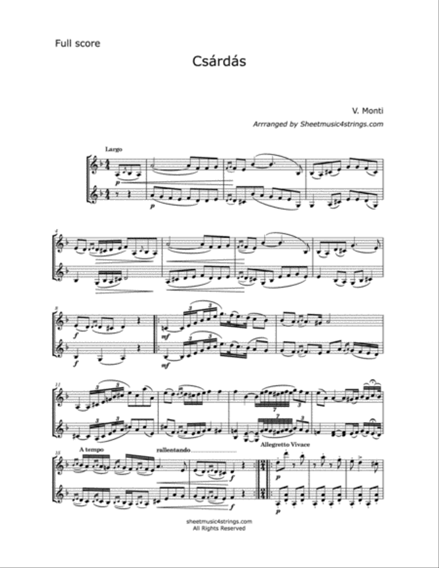 Monti, V. - Czardas for two Violins