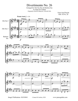 Haydn: Divertimento No. 26 for Sax Trio