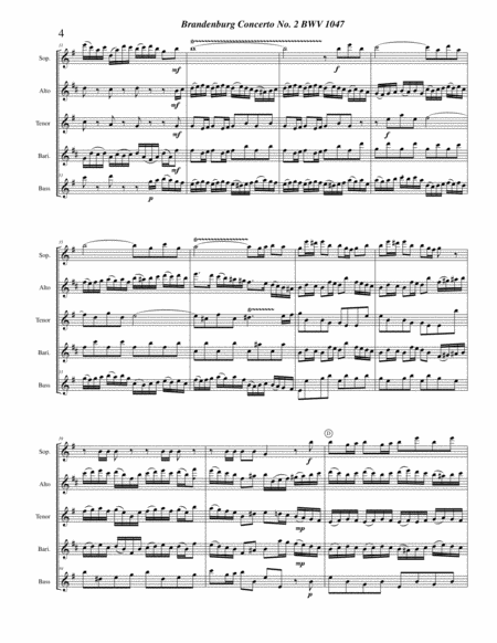 Brandenburg Concerto No. 2 in F Major, BWV 1047 (saxophone quintet arrangement) image number null