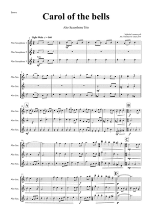 Book cover for Carol of the Bells - Pentatonix style - Alto Saxophone Trio