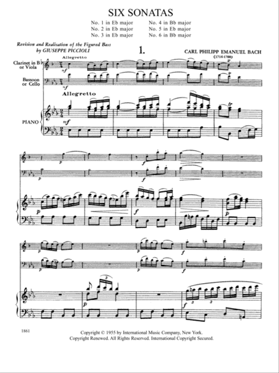 Six Sonatas For Clarinet, Bassoon & Piano Or Viola, Cello & Piano Bassoon scores gallery preview page 2