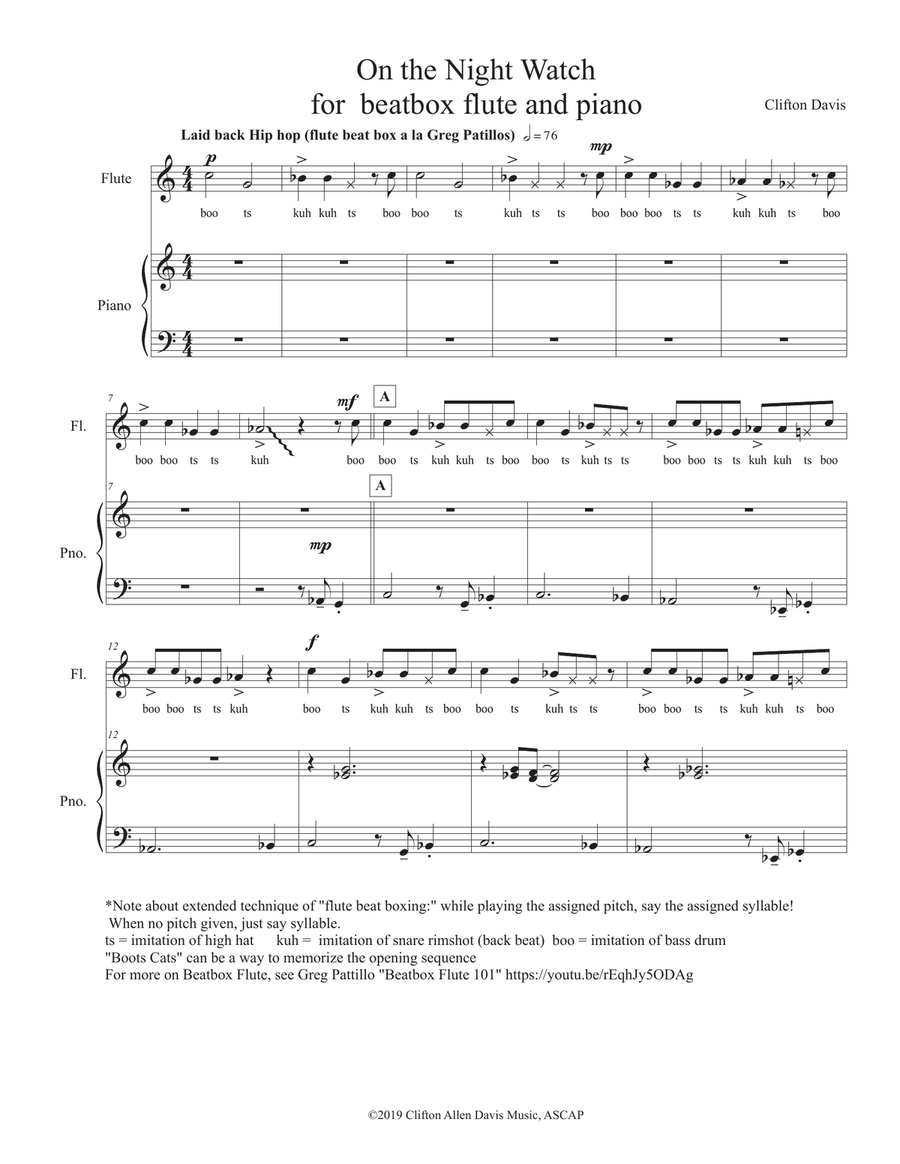 On the Night Watch for Beatbox Flute and Piano (Clifton Davis) Flute Solo scores gallery preview page 2