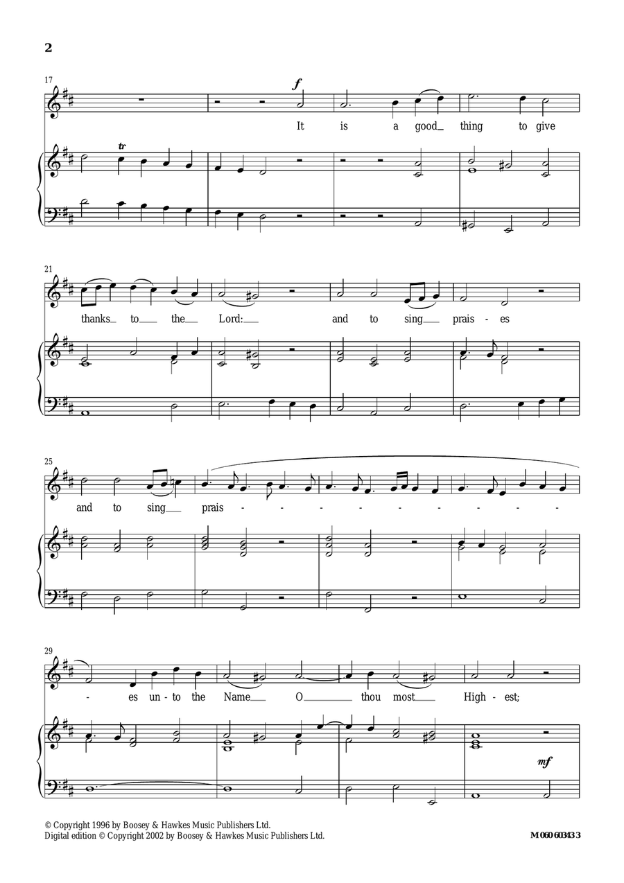 It Is A Good Thing To Give Thanks To The Lord Piano, Vocal scores gallery preview page 2