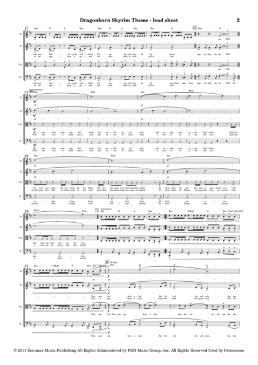 Dragonborn (skyrim Theme) String Quartet scores gallery preview page 2