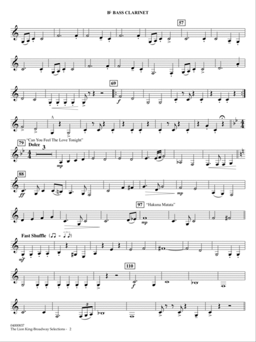 The Lion King: Broadway Selections - Bb Bass Clarinet Concert Band scores gallery preview page 2