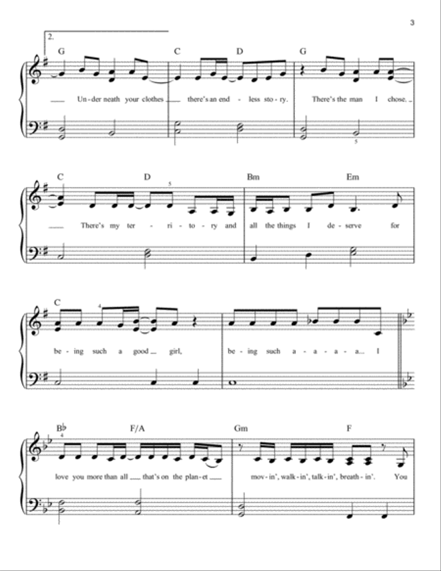 Underneath Your Clothes Easy Piano scores gallery preview page 3