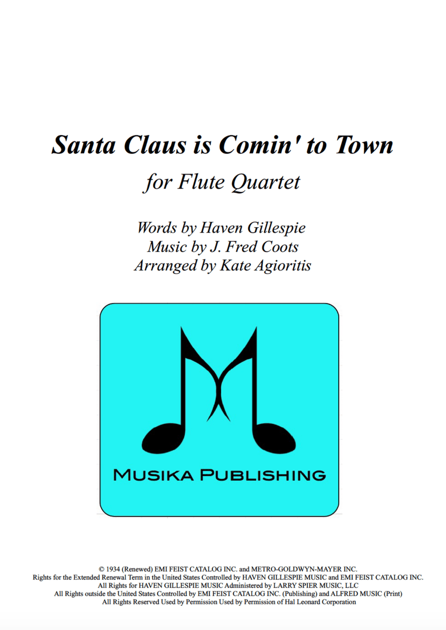 Santa Claus Is Comin' To Town Flute Quartet scores gallery preview page 1