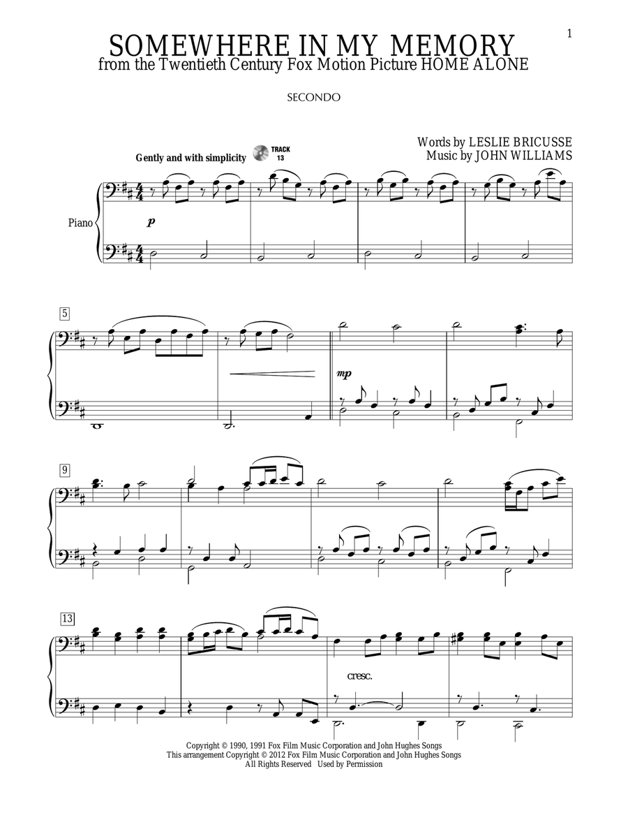 Somewhere In My Memory Piano Duet scores gallery preview page 1