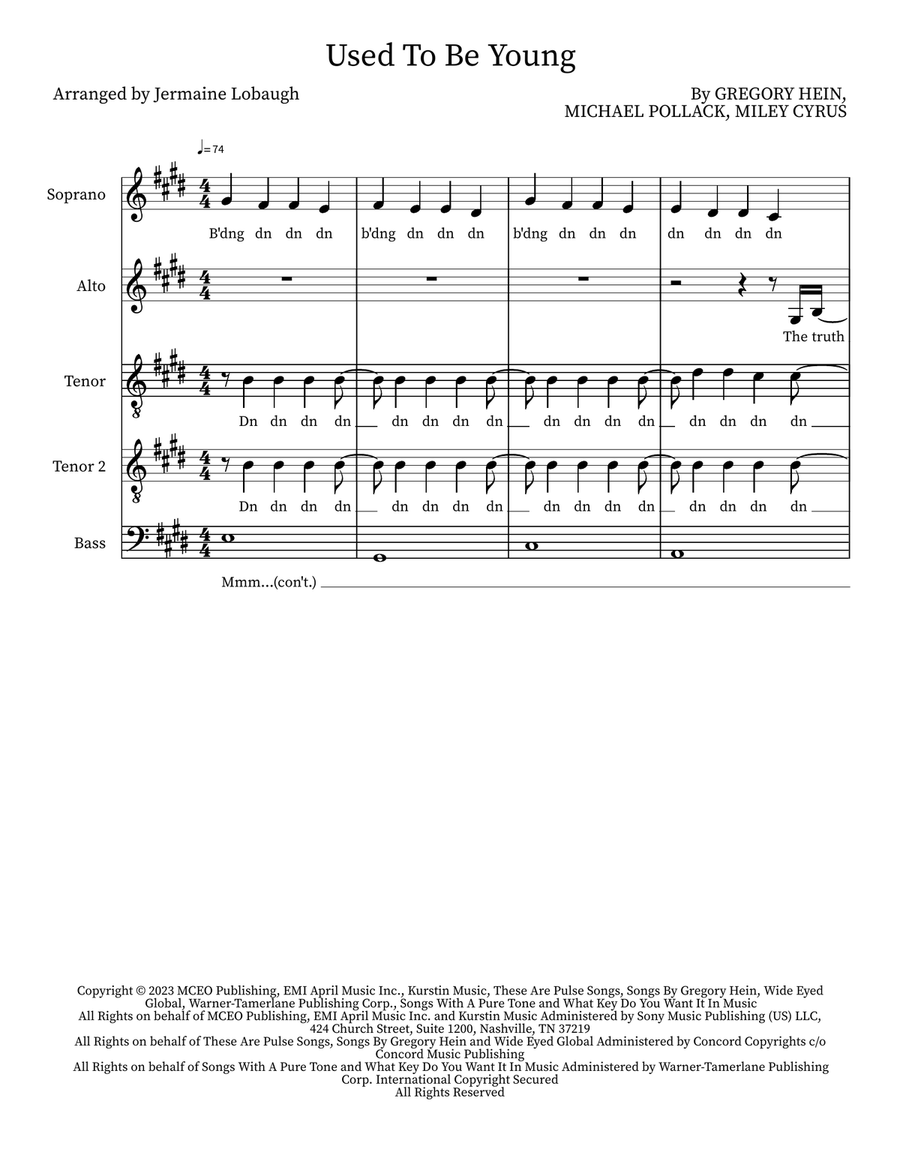 Used To Be Young Choir scores gallery preview page 1