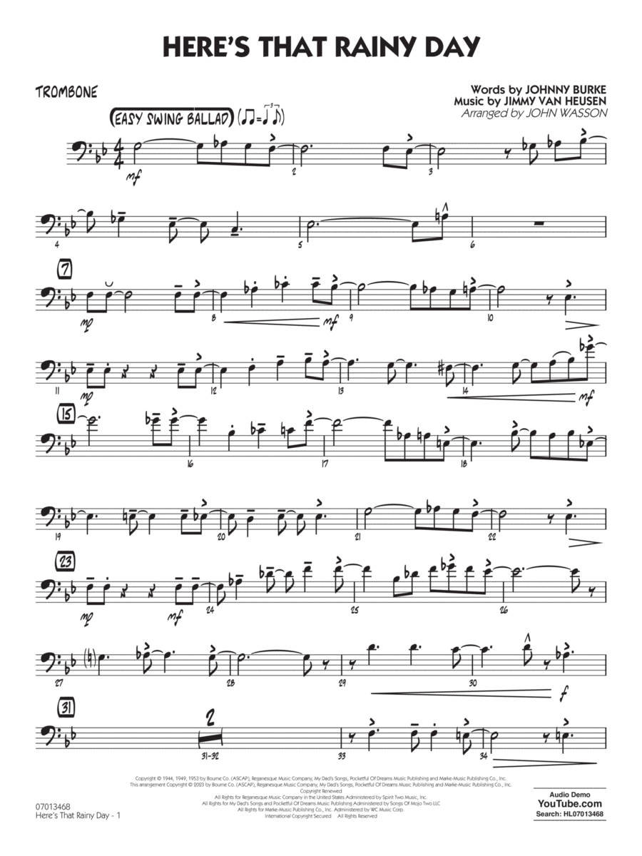 Here's That Rainy Day (arr. John Wasson) - Trombone
