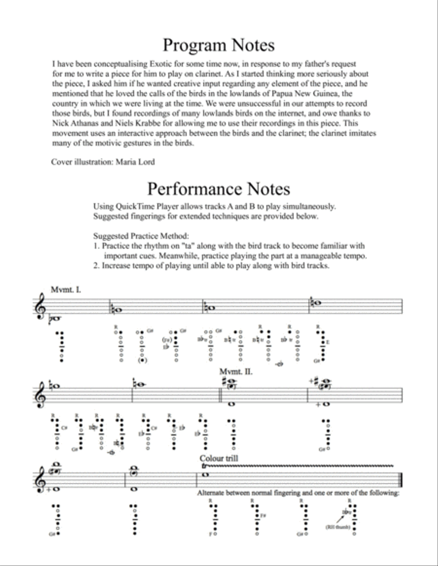 Exotic: A Musical Guide to the Coastal Birds of Papua New Guinea Clarinet Solo scores gallery preview page 2
