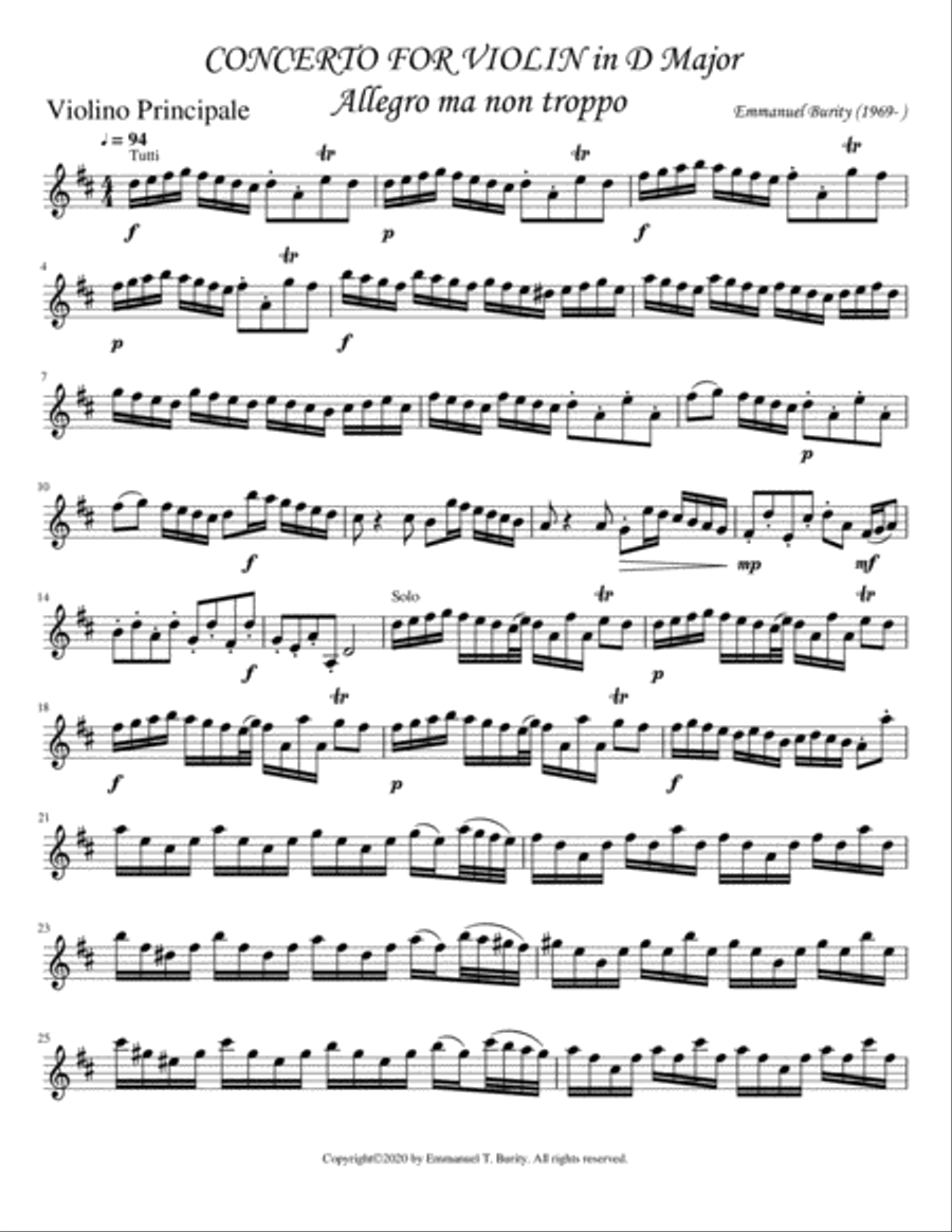 Concerto for Violin in D Major by Emmanuel Burity (1969- ) Violin Solo scores gallery preview page 3