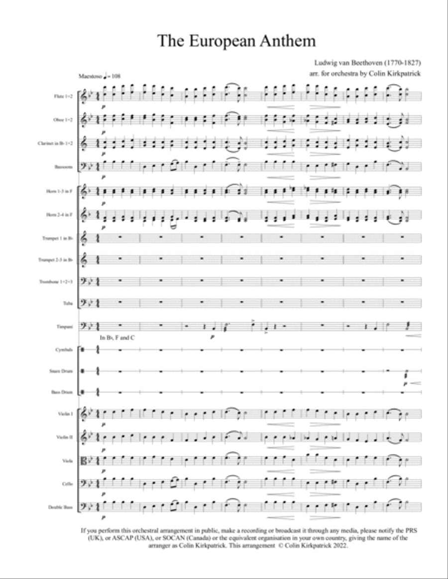 The European Anthem (Full Orchestra) Full Orchestra scores gallery preview page 2
