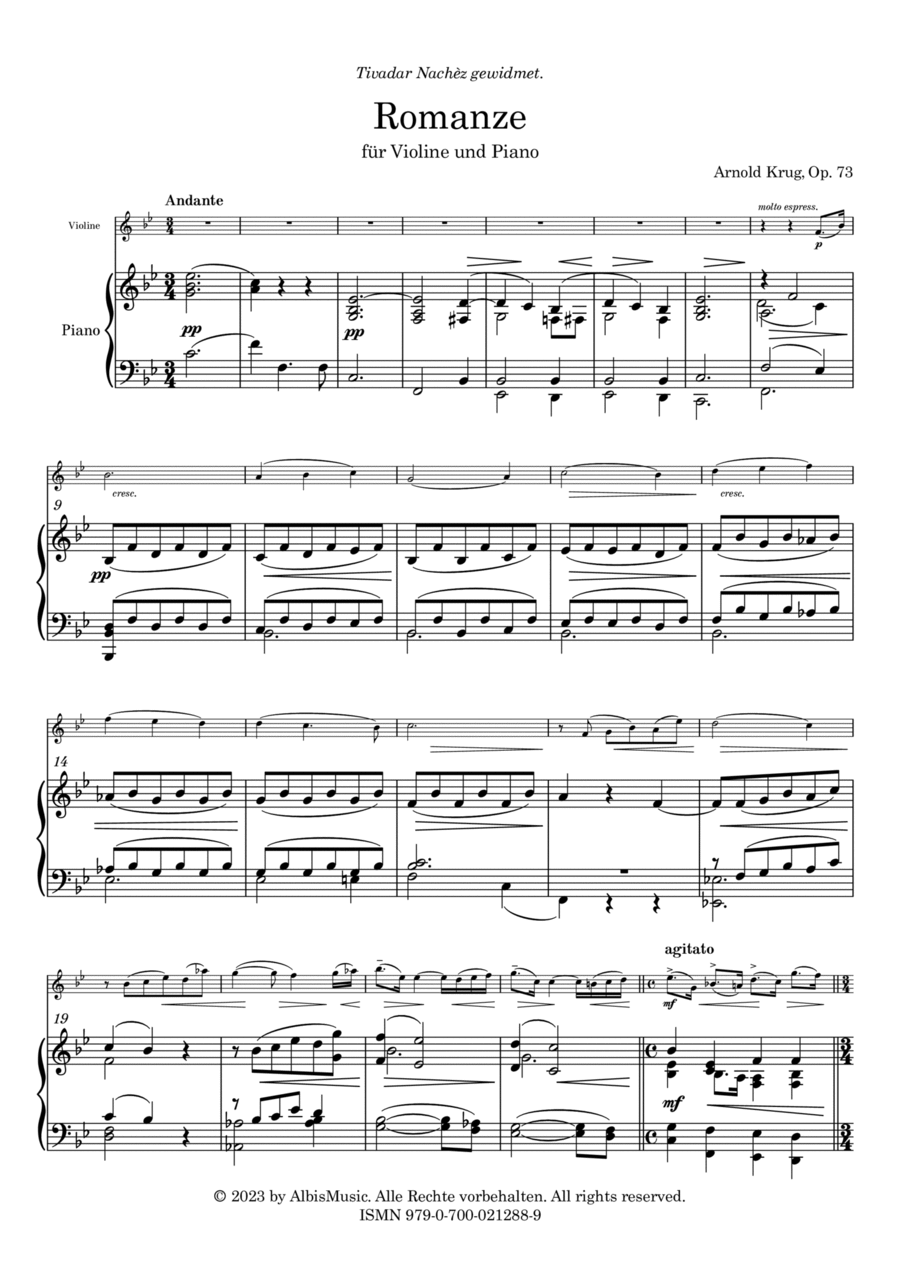 Romanze für Violine und Piano, Op. 73 Chamber Music scores gallery preview page 1